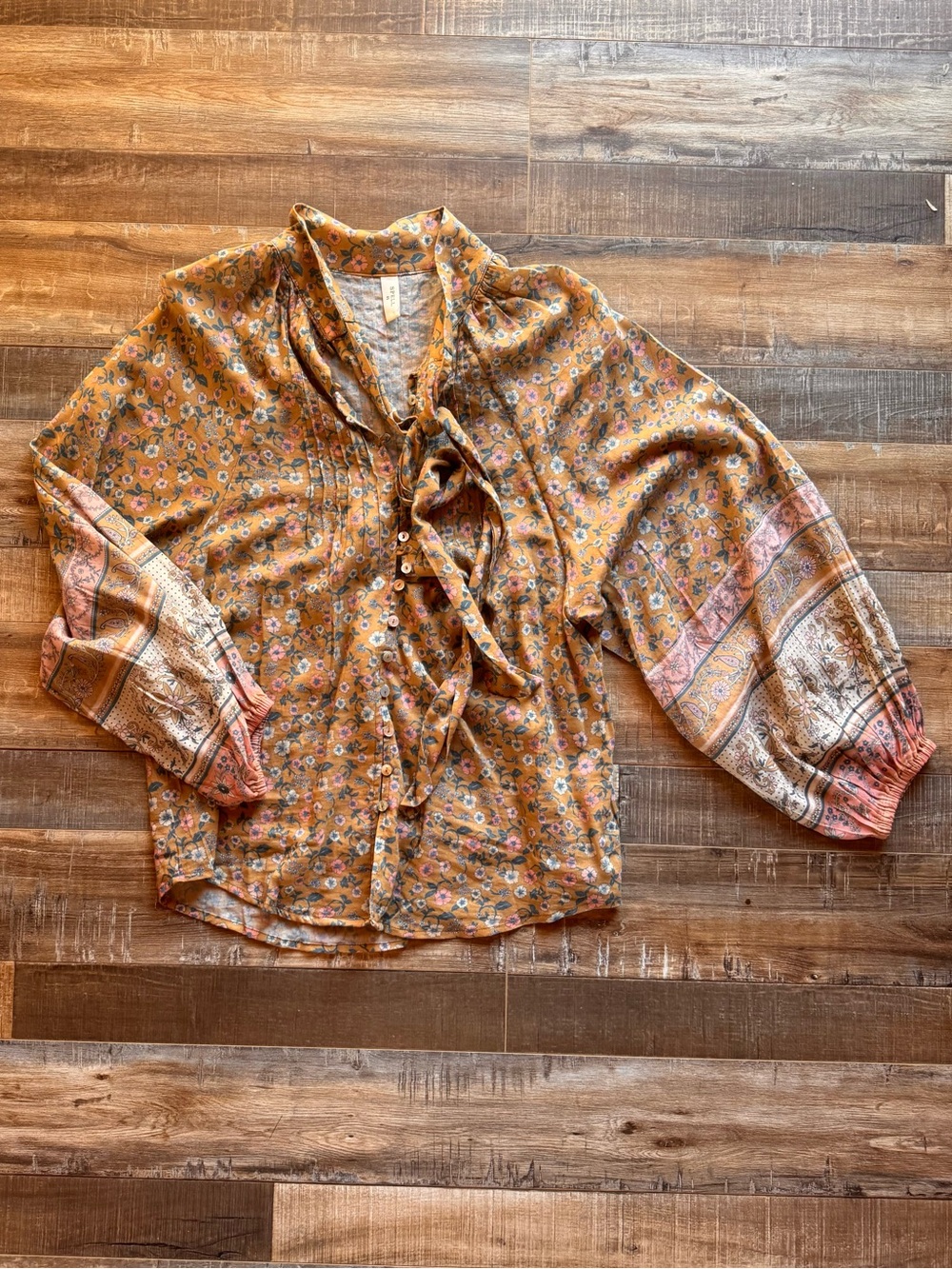 SPELL Sayulita Blouse Floral Button Down Brown & Pink XS